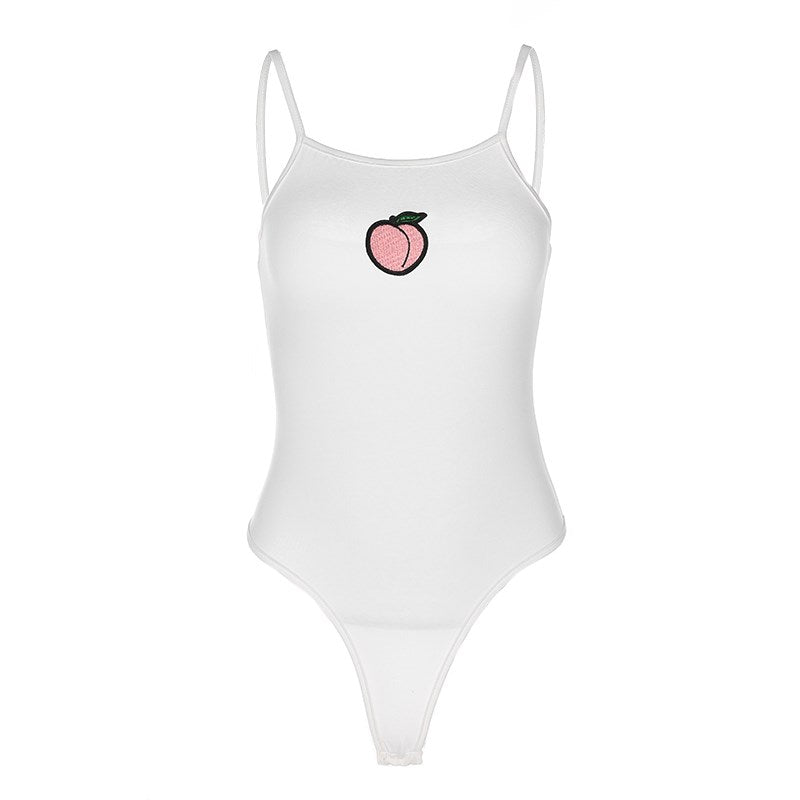 Peach Embroidery White Bodysuit