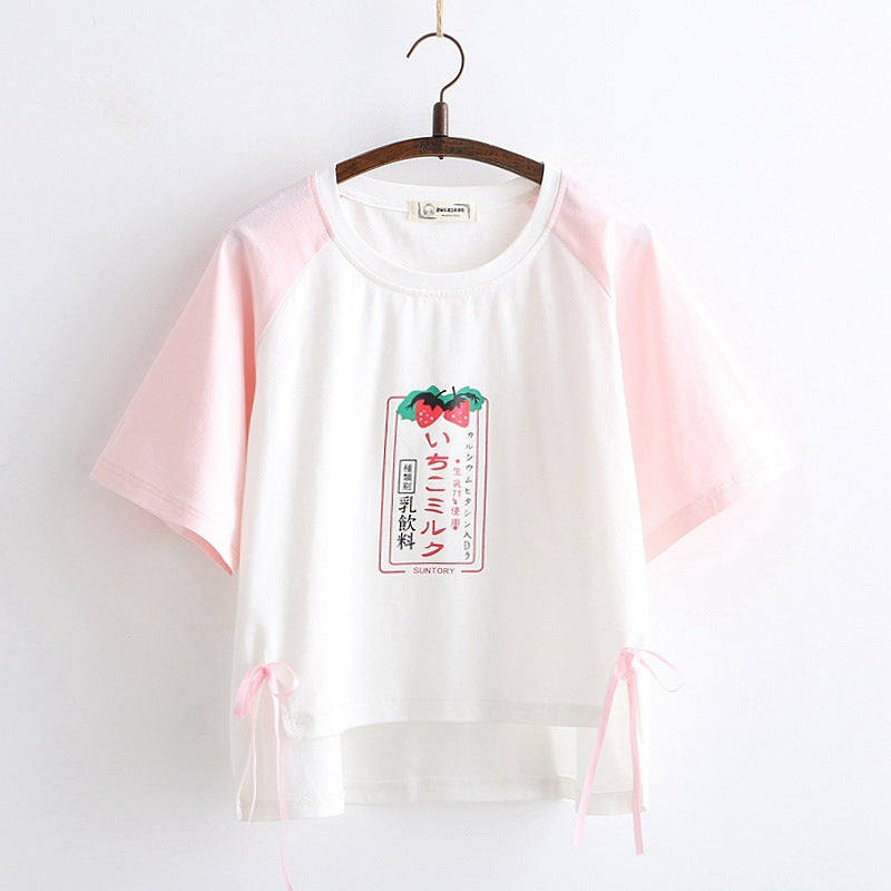Strawberry Milk Crew Neck T-shirt - Cherry Bomb