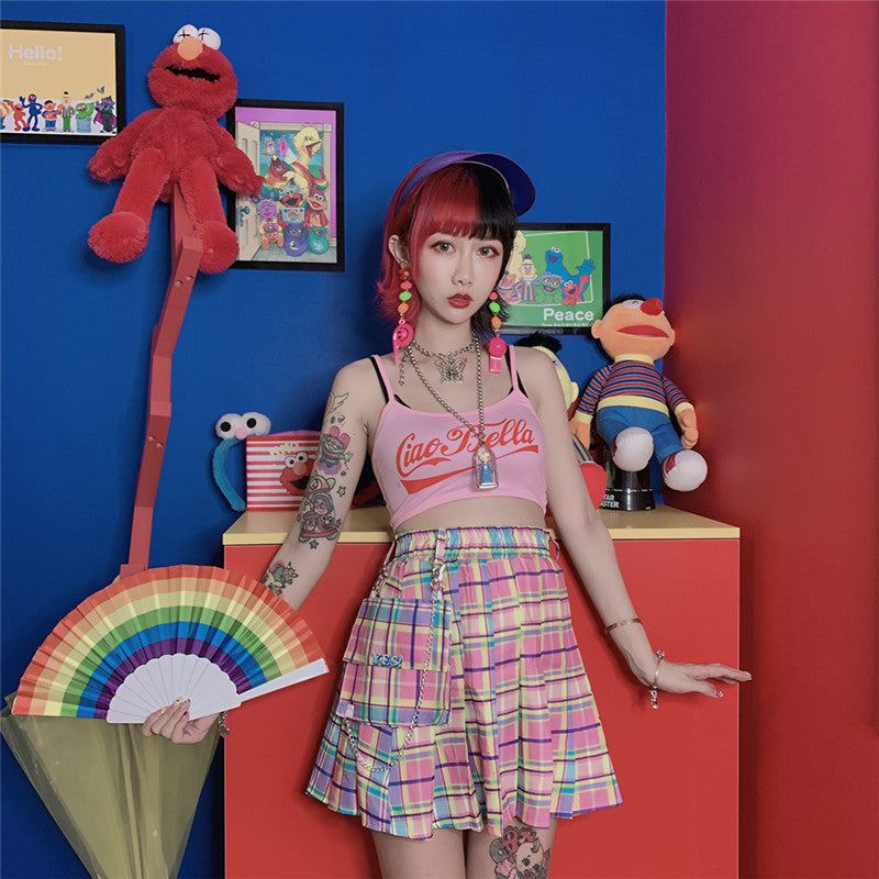 Candy High Waist Plaid Skirt - Cherry Bomb