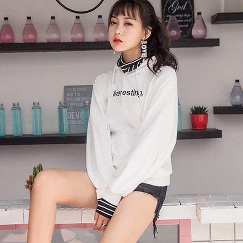 Striped Turtleneck Hoodie - Cherry Bomb
