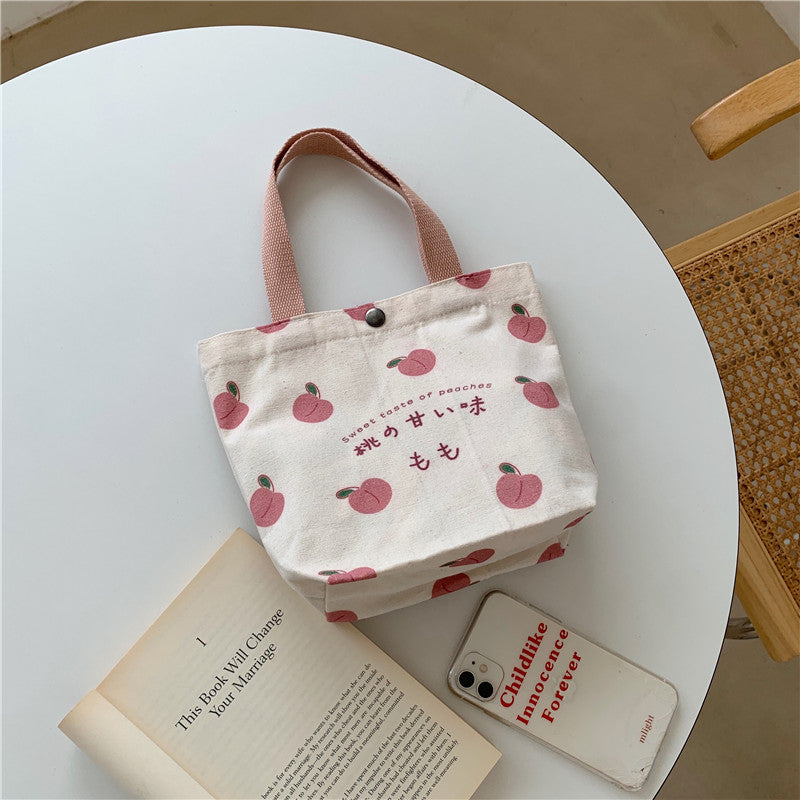 Japanese Peach Print Shoulder Tote Bag - Cherry Bomb