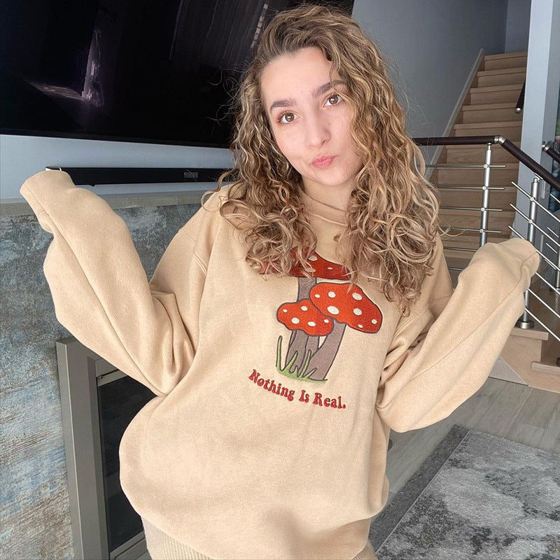 Mushroom Embroidery Women's Casual Sweater - Cherry Bomb
