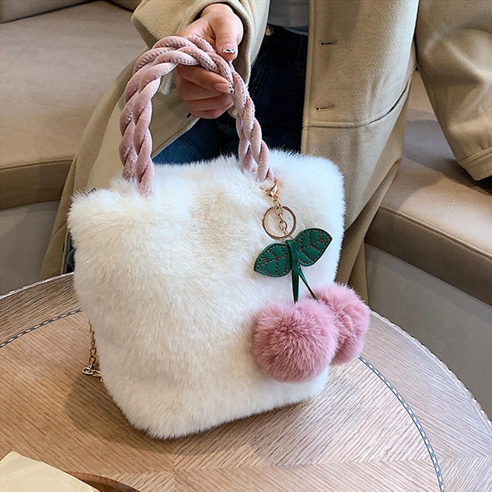 Cream and Cherry Fluffy Handbag