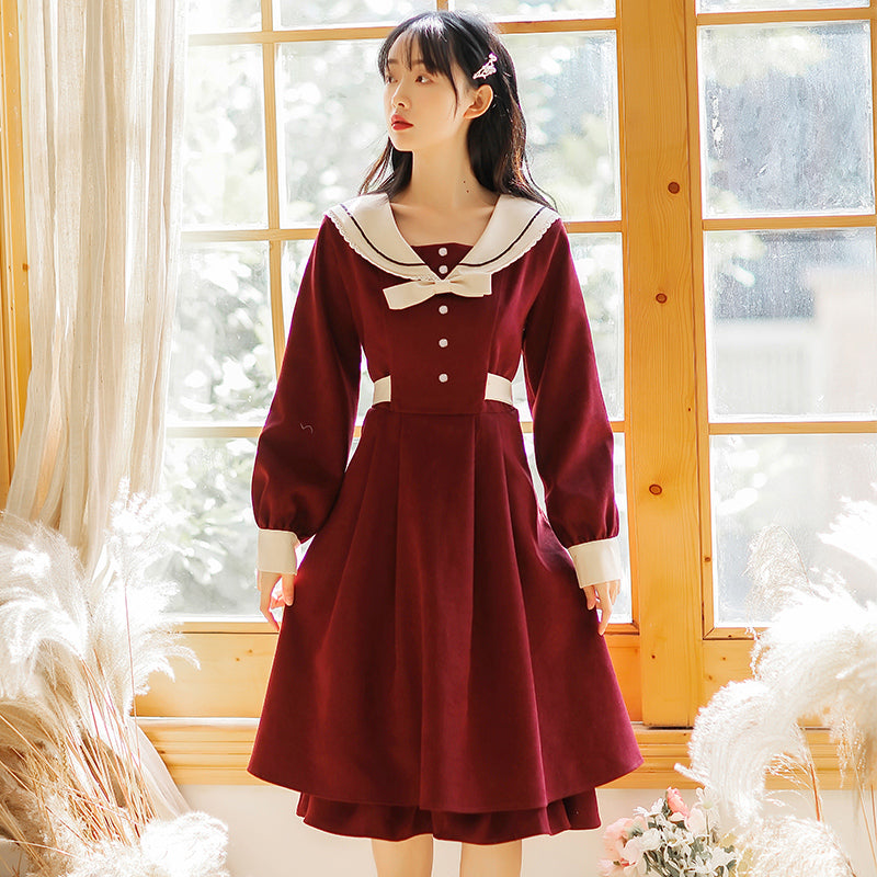 French Preppy Navy Collar Dress