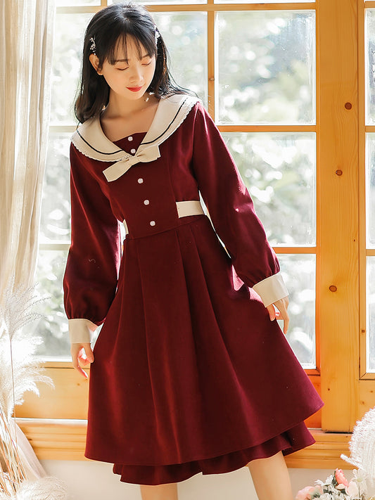 French Preppy Navy Collar Dress