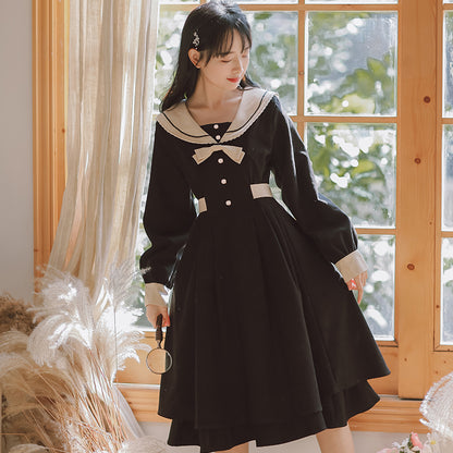 French Preppy Navy Collar Dress