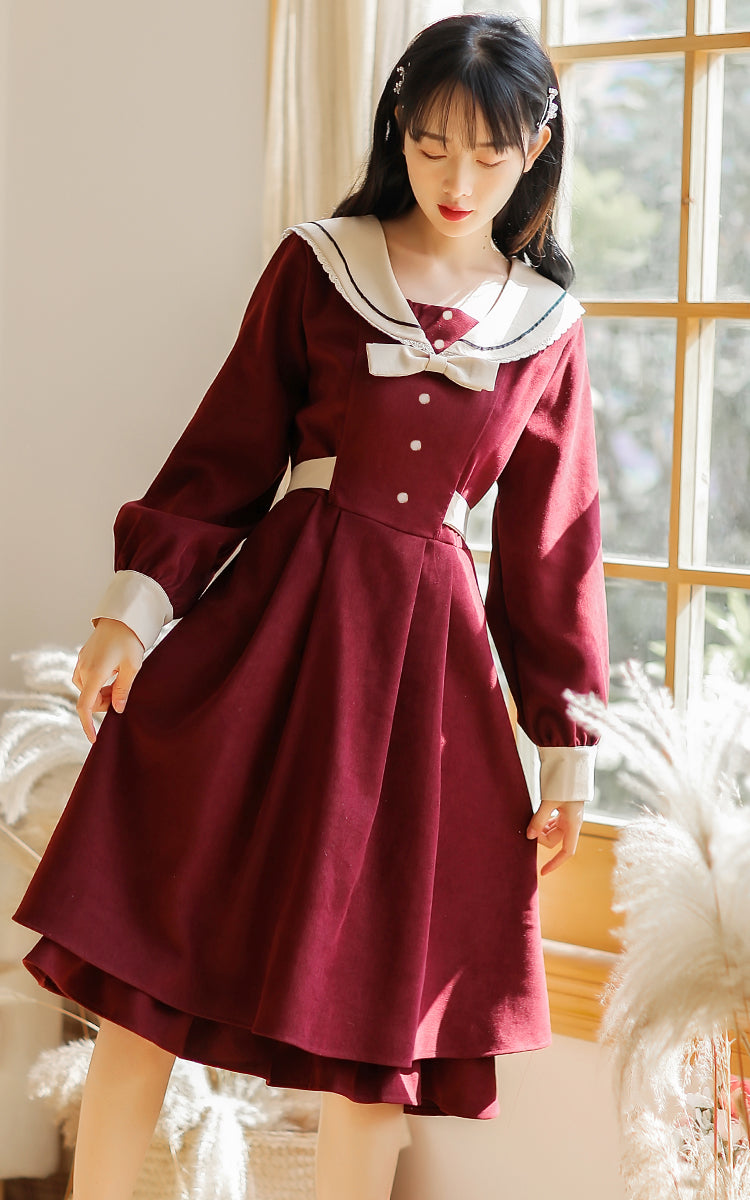 French Preppy Navy Collar Dress