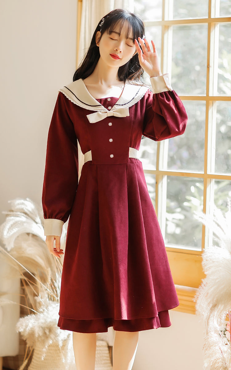 French Preppy Navy Collar Dress