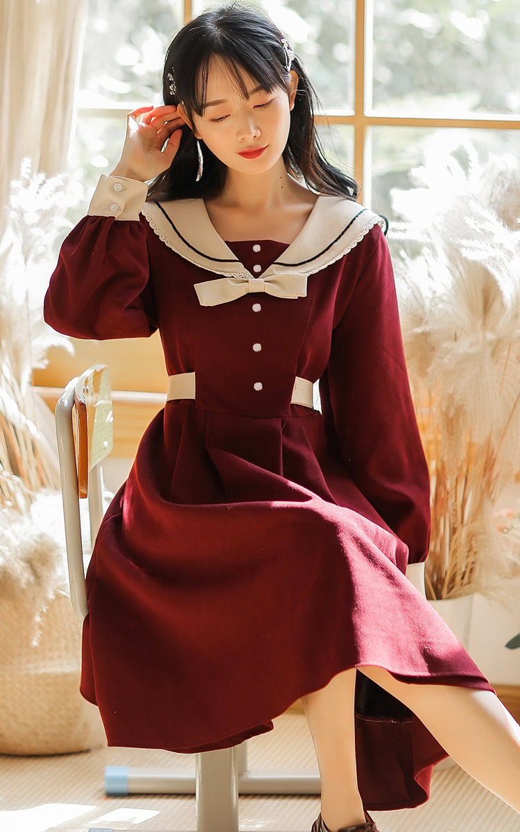 French Preppy Navy Collar Dress