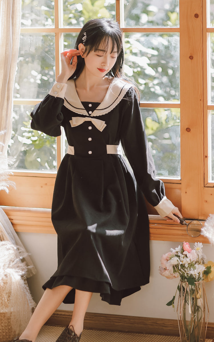 French Preppy Navy Collar Dress