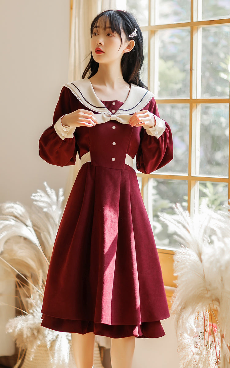 French Preppy Navy Collar Dress
