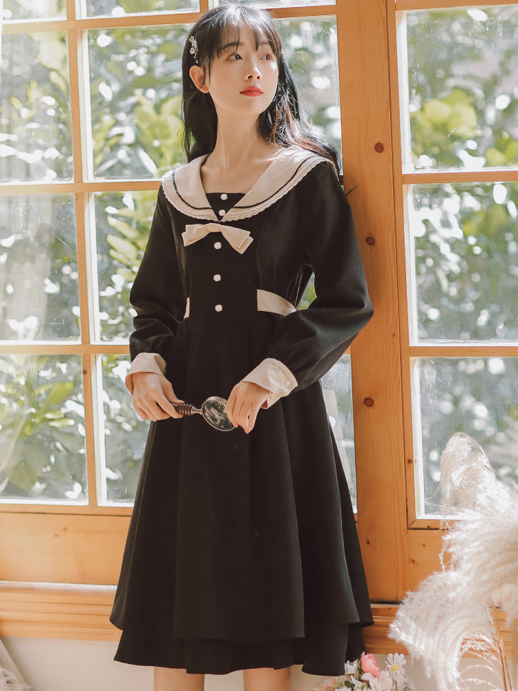 French Preppy Navy Collar Dress