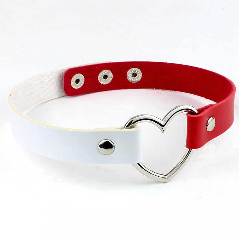 Love Heart Adjustable Leather Choker - Cherry Bomb
