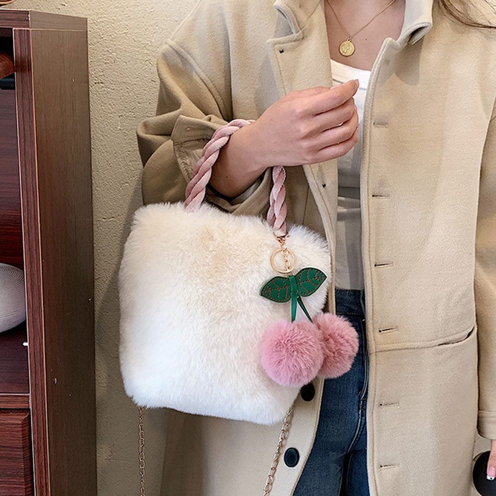 Cream and Cherry Fluffy Handbag