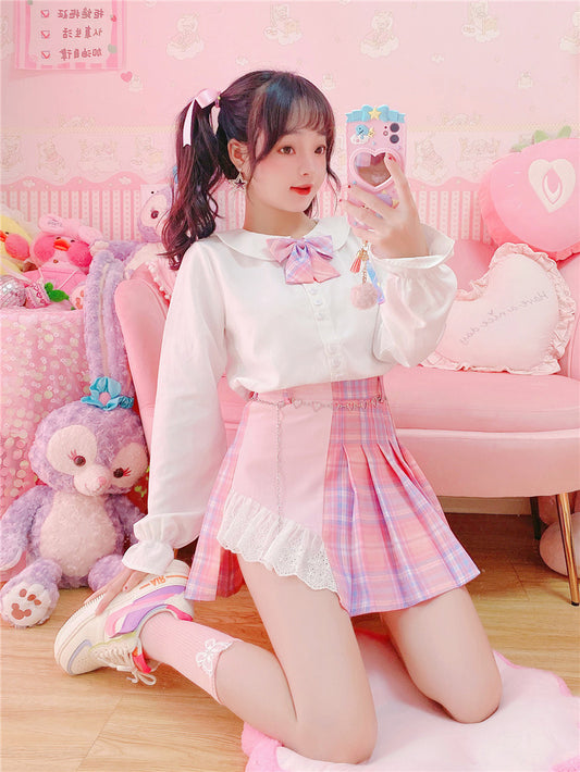 Cotton Candy Plaid Pleated Skirt