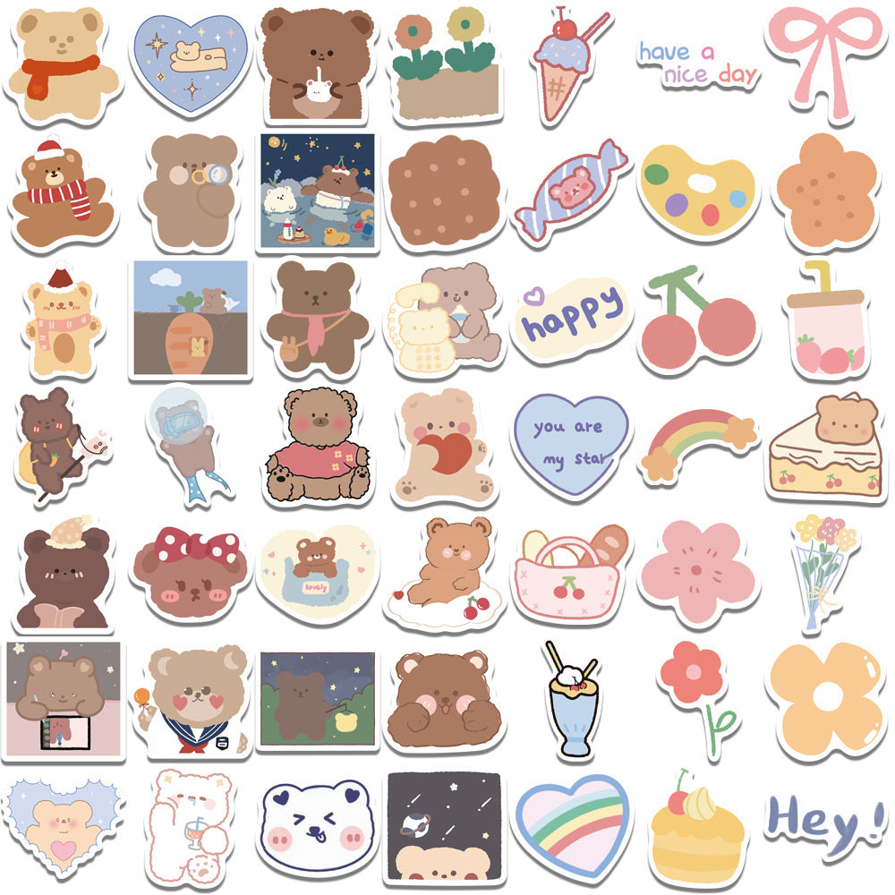 Cartoon Korean Bear Doodle Stickers - Cherry Bomb