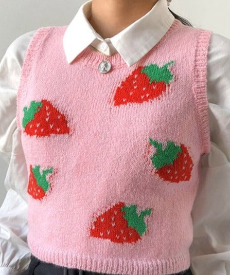 Sweet Strawberry Knit Sweater Vest