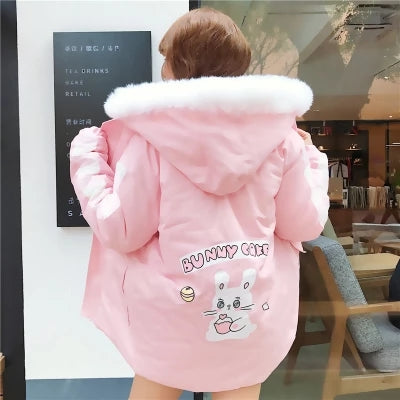 Kawaii Fluffy Bunny Parka Coat - Cherry Bomb