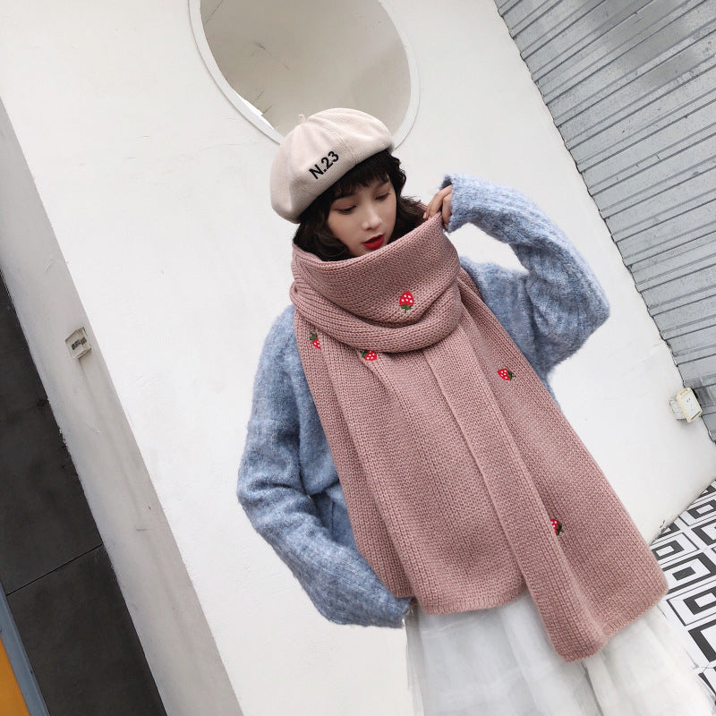 Strawberry Wool Scarf - Cherry Bomb