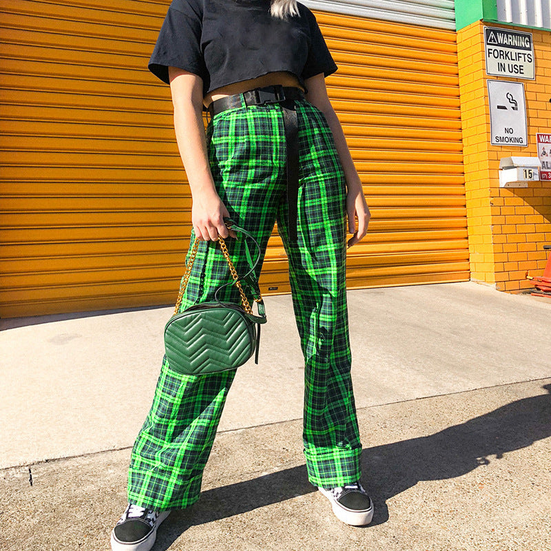 Toxic Plaid High Waist Pants - Cherry Bomb