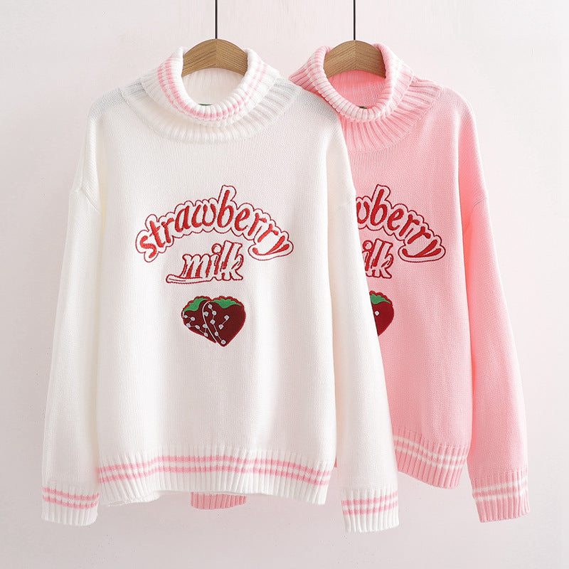 Strawberry Milk Turtleneck Sweater - Cherry Bomb