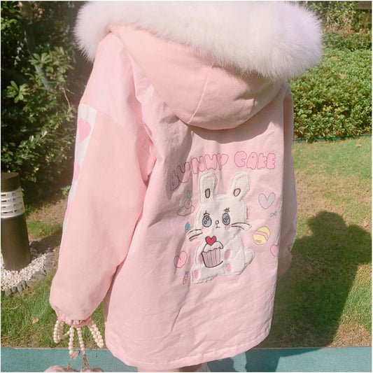 Kawaii Fluffy Bunny Parka Coat - Cherry Bomb