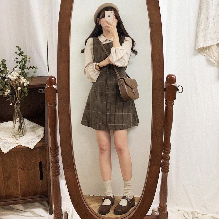 Dark Cocoa Plaid Dress and Top Set