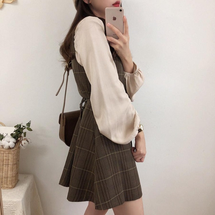 Dark Cocoa Plaid Dress and Top Set