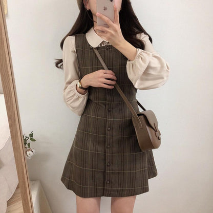 Dark Cocoa Plaid Dress and Top Set