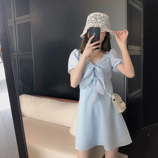 Casual Bow Puff Sleeve Dress