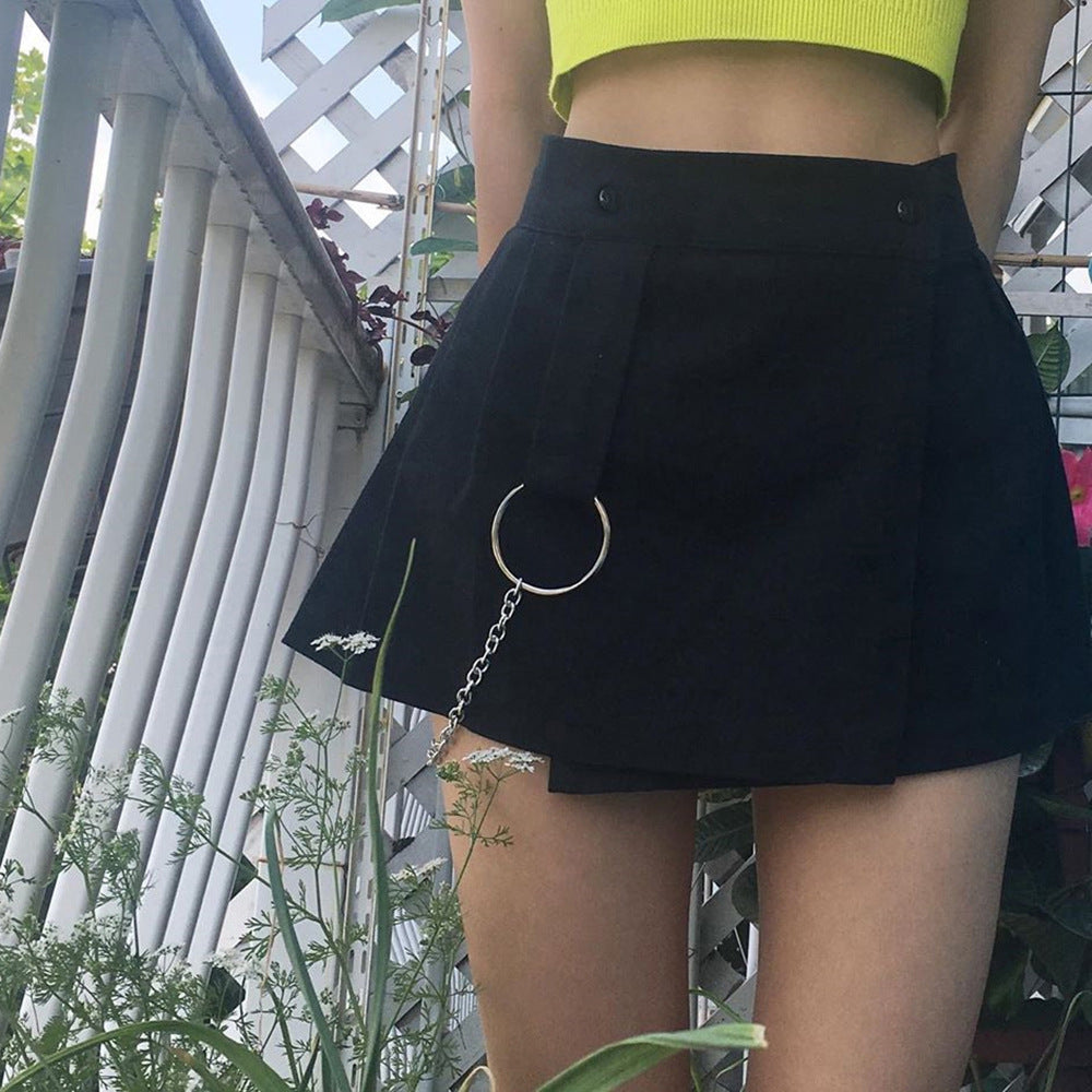 Street Style Pleated Skirt with Chain Hook - Cherry Bomb