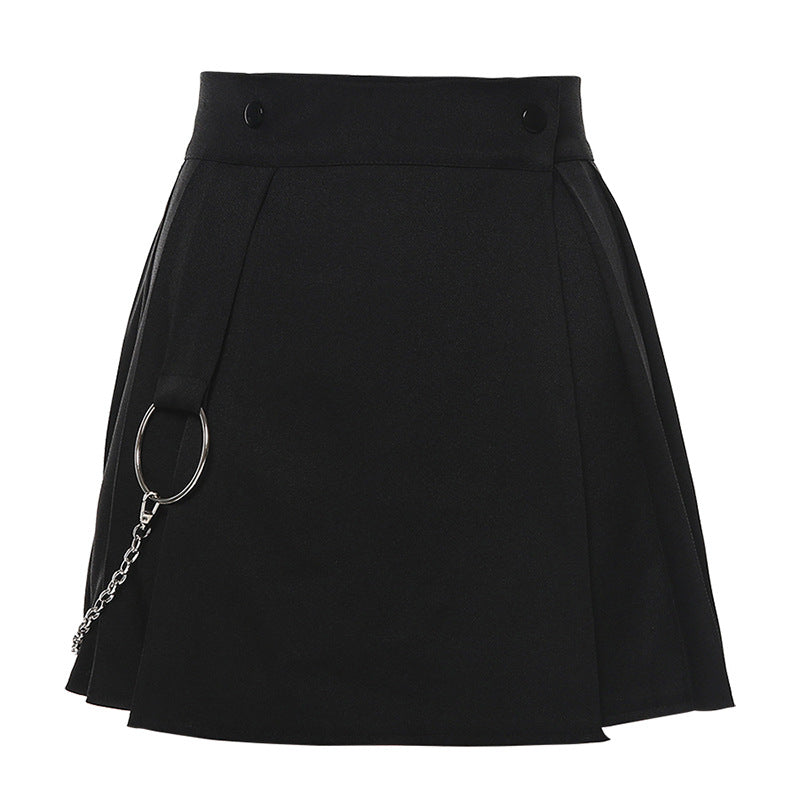 Street Style Pleated Skirt with Chain Hook - Cherry Bomb