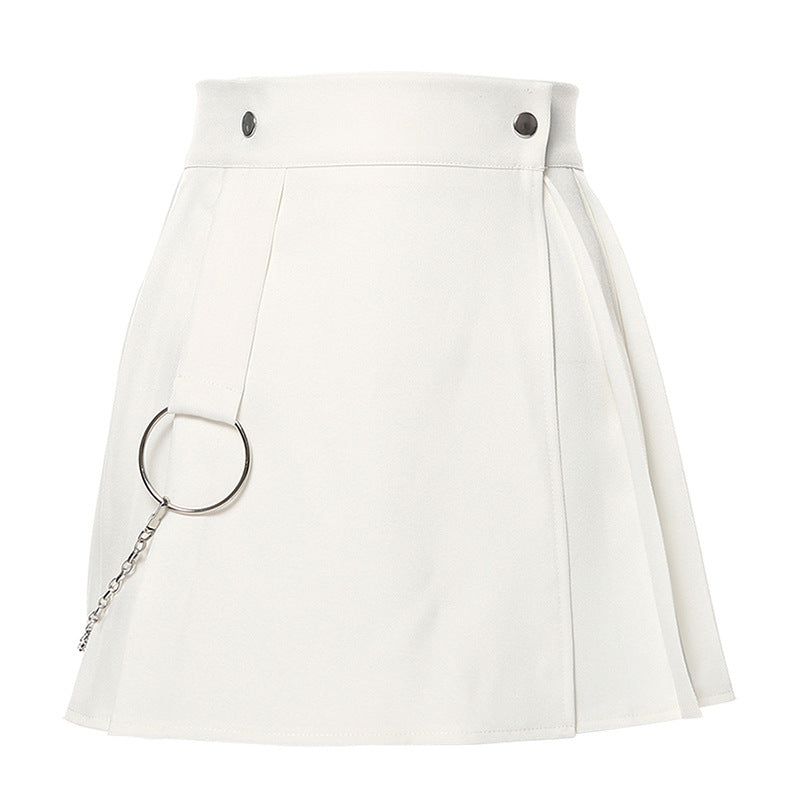 Street Style Pleated Skirt with Chain Hook - Cherry Bomb