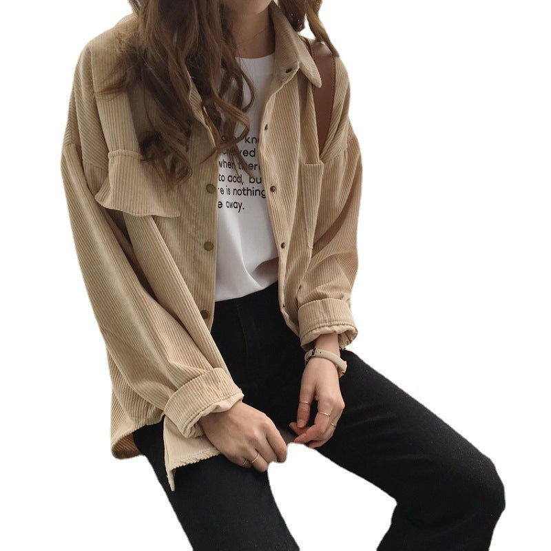 Loose Long-Sleeved Corduroy Jacket - Cherry Bomb