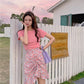 Floral Ruched High Waist Skirt - Cherry Bomb