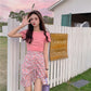 Floral Ruched High Waist Skirt - Cherry Bomb