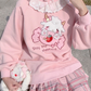 Lace Neck Cute Candy Embroidery Sweatshirt - Cherry Bomb
