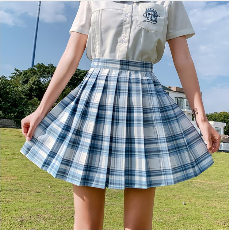 High Waist Plaid Pleated Skirt - Cherry Bomb