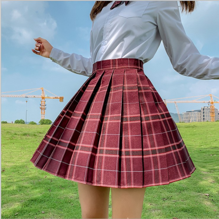 High Waist Plaid Pleated Skirt - Cherry Bomb