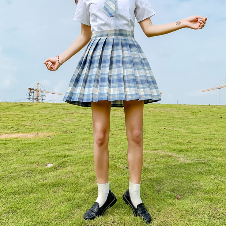 High Waist Plaid Pleated Skirt - Cherry Bomb