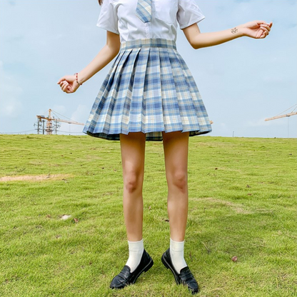 High Waist Plaid Pleated Skirt - Cherry Bomb