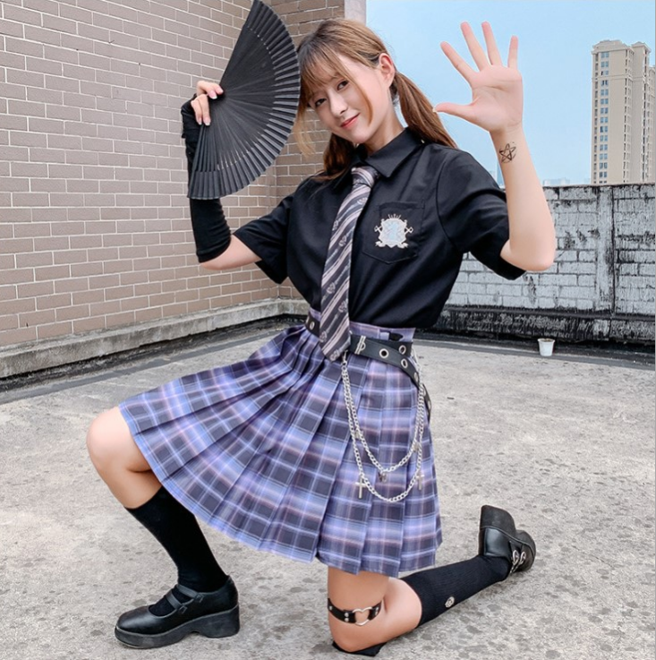 High Waist Plaid Pleated Skirt - Cherry Bomb