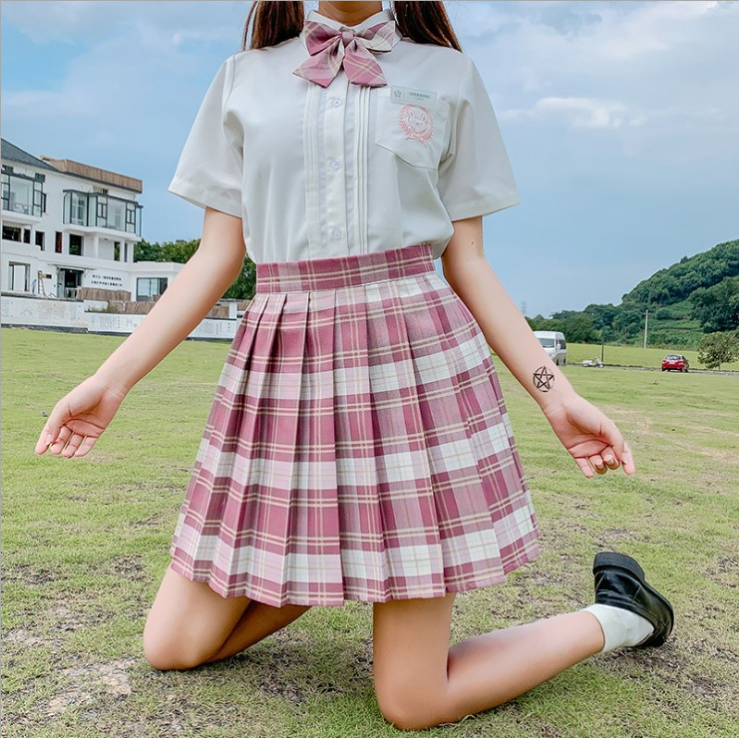 High Waist Plaid Pleated Skirt - Cherry Bomb