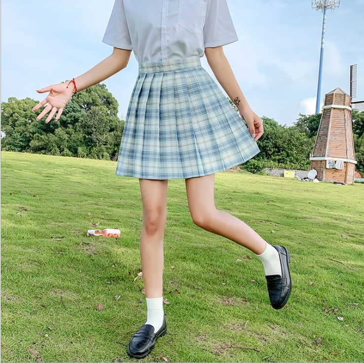 High Waist Plaid Pleated Skirt - Cherry Bomb