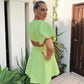 Key Lime Halter Puff Sleeve Dress - Cherry Bomb