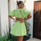 Key Lime Halter Puff Sleeve Dress - Cherry Bomb