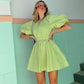 Key Lime Halter Puff Sleeve Dress - Cherry Bomb