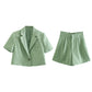 Casual Style Linen Short-Sleeved Short Blazer Set - Cherry Bomb