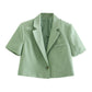 Casual Style Linen Short-Sleeved Short Blazer Set - Cherry Bomb
