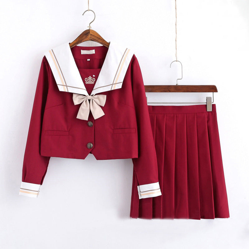 Uniform Pleated-Skirt Sailor Set - Cherry Bomb
